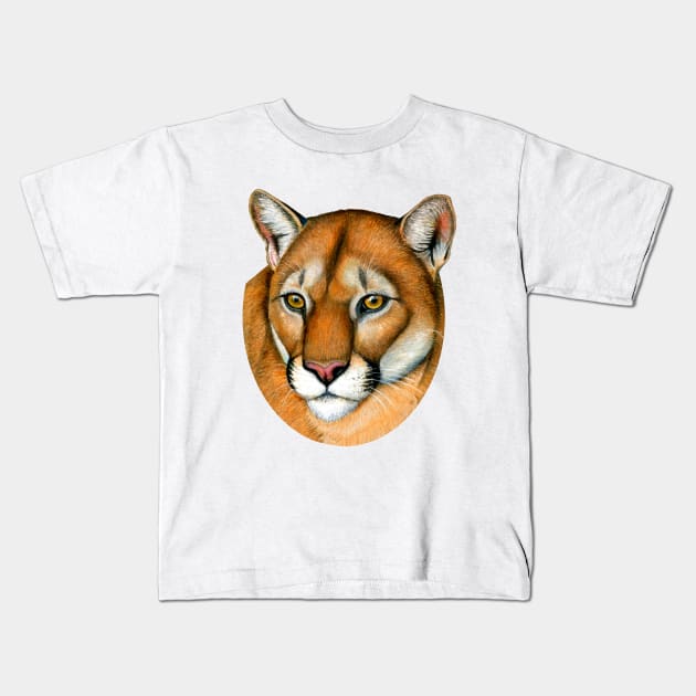 Cougar Portrait Kids T-Shirt by rebeccawangart